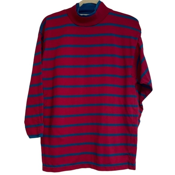 Croquet Club knit shirt mock turtleneck long sleeve striped pullover size medium - Picture 1 of 8